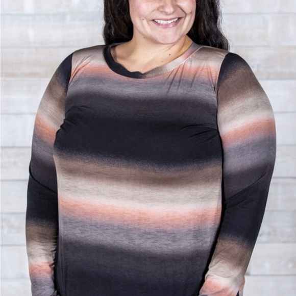 NWT SEW IN LOVE Pink/Brown/Tan/Black Striped Fancy Top~ 2X - Picture 2 of 2